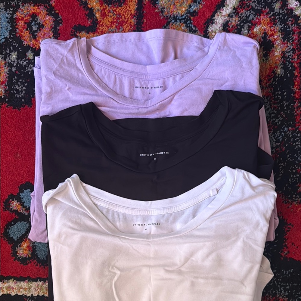BUNDLE OF 3 Universal Standard Women's Long Sleeve Tee-Rex Black, White, Purple